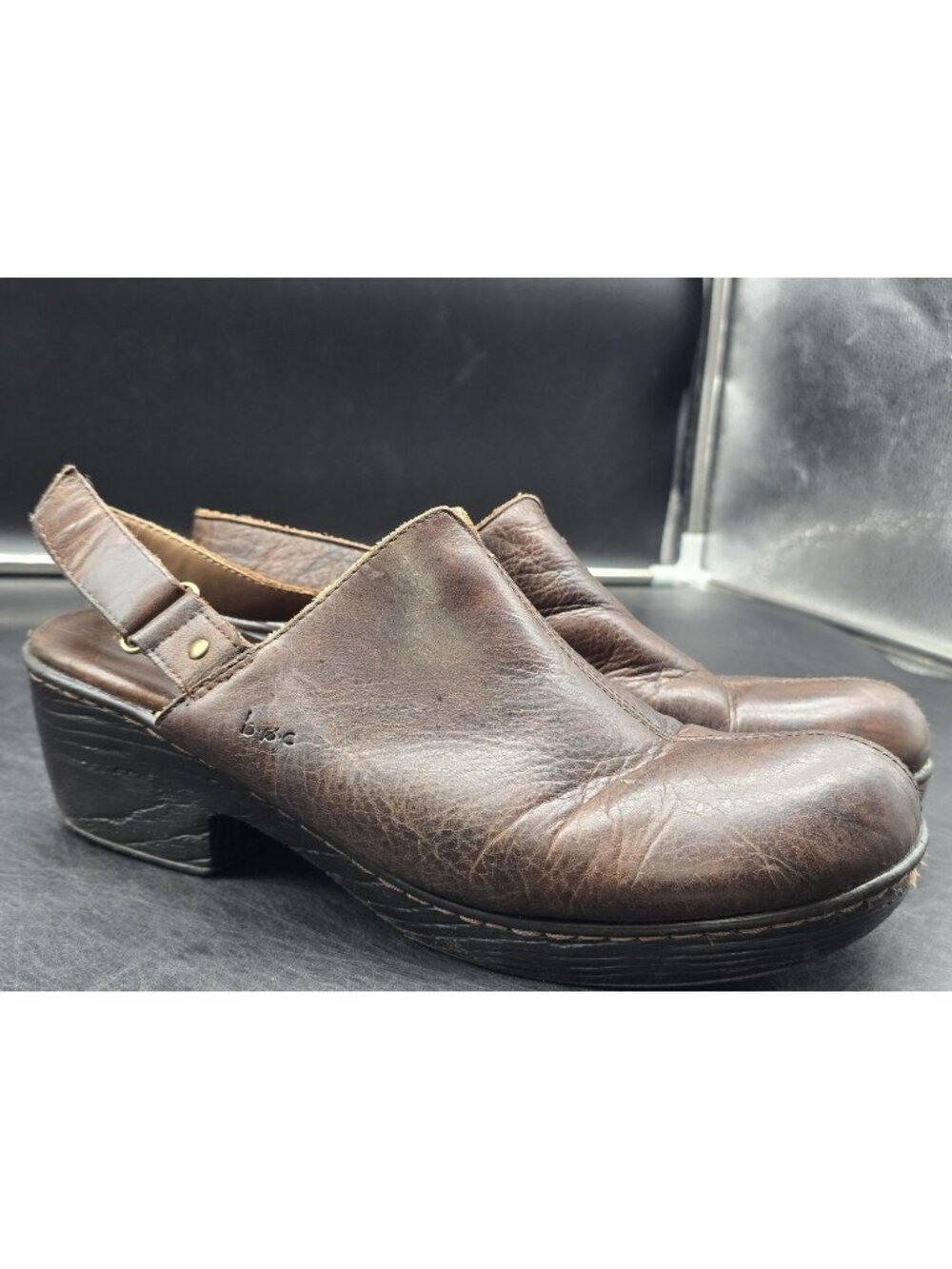 B.o.c Shoes Womens Size 11 Brown Leather Slingback Clog Comfort Damaged